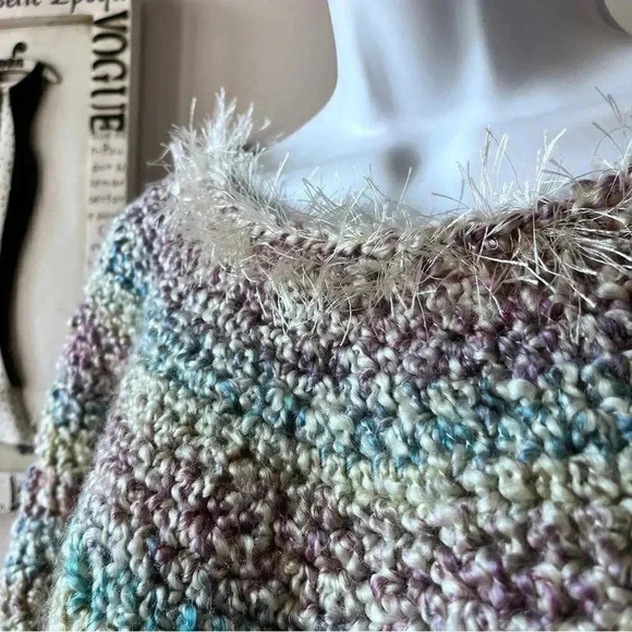 Crochet Boho Handmade Multi Colored Poncho - Picture 7 of 9